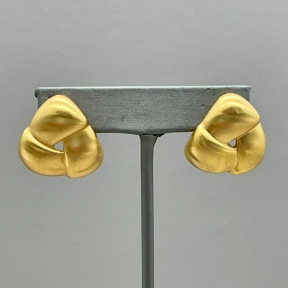 Vintage Matte Gold Tone Abstract Knot Triangle Pierced Stud Earrings Modernist